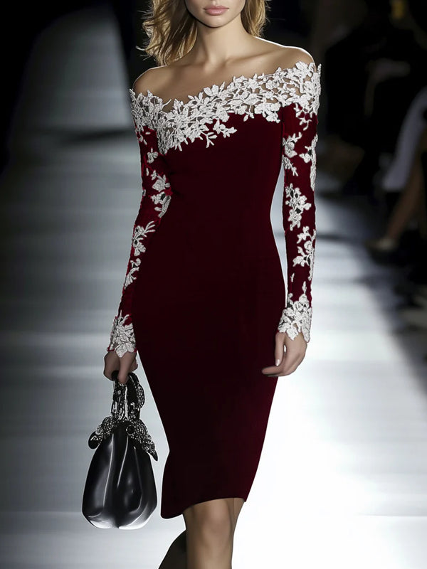 Off Shoulder Lace Patchwork Bodycon Dress