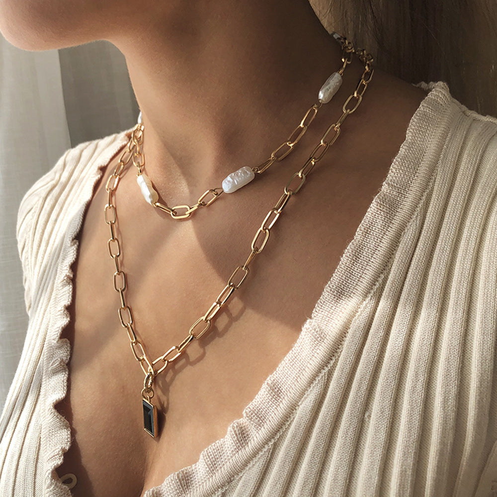 Bamboo Link Pearl Necklace Set