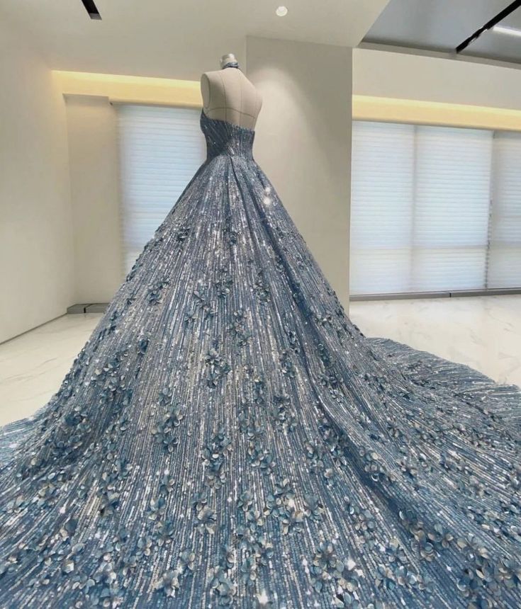 Blue shiny fashion exquisite beaded suspender long elegant tulle ball gown evening dress gh3349