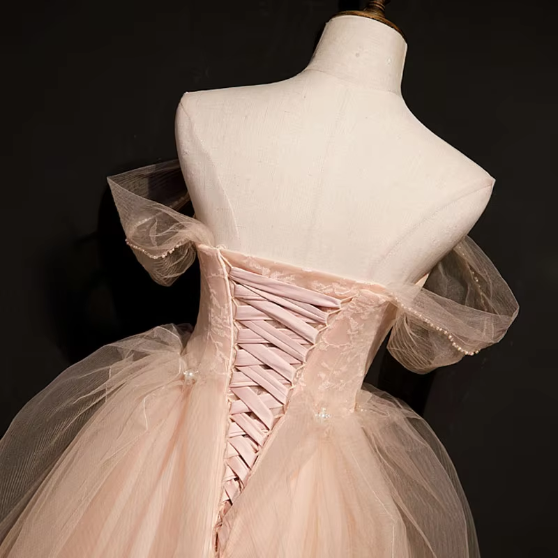 Pink Tulle Princess Beaded And Lace Long Formal prom Dress, Pink Party Dress Evening Dress cg21801