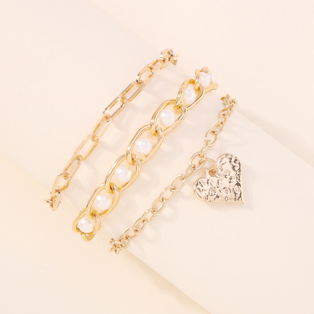 Metal texture love pearl set