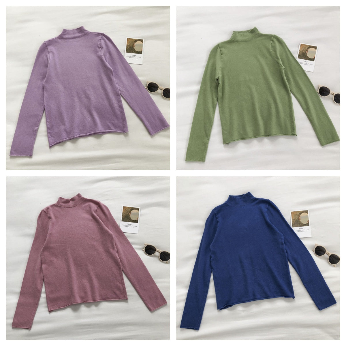 High neck sweater women's solid slim long sleeve Pullover Top 6454