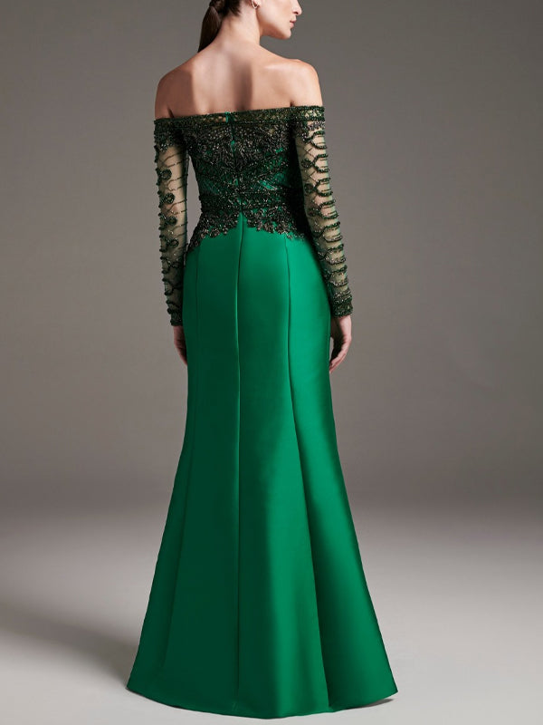 Off The Shoulder Sequin Solid Color Maxi Dress