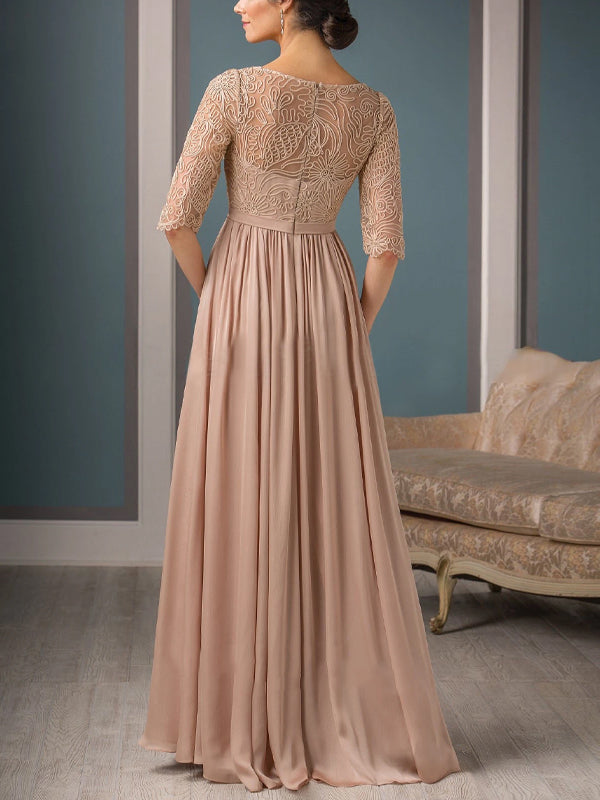 Round Neck Lace Solid Color Maxi Dress