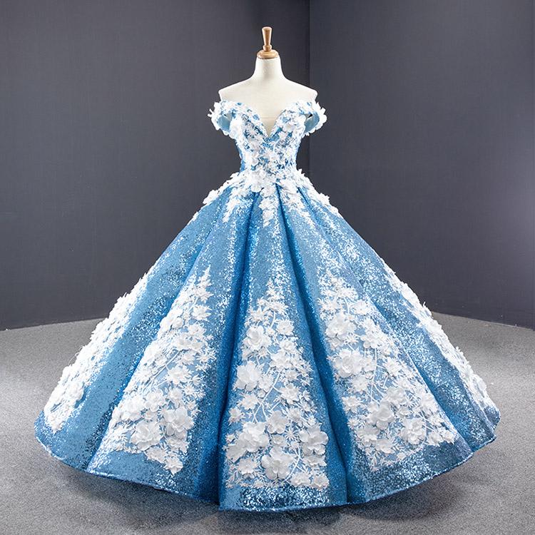 Luxurious Ball Gown Off-the-shoulder Appliques Sequin Prom Dresses SH1595