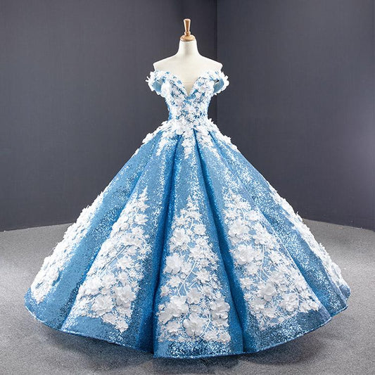 Luxurious Ball Gown Off-the-shoulder Appliques Sequin Prom Dresses SH1595