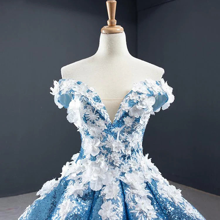 Luxurious Ball Gown Off-the-shoulder Appliques Sequin Prom Dresses SH1595