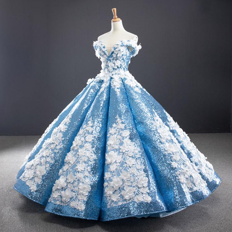Luxurious Ball Gown Off-the-shoulder Appliques Sequin Prom Dresses SH1595