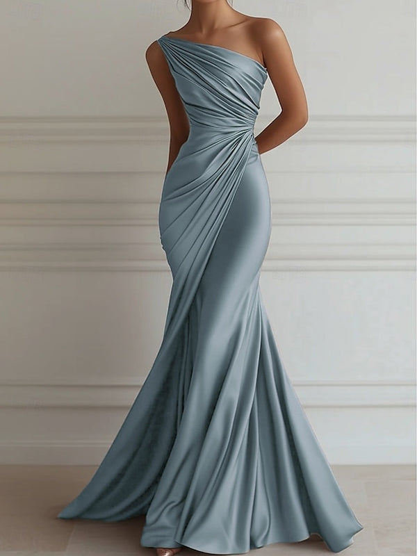 Pleated Satin with Elegant Train Gown