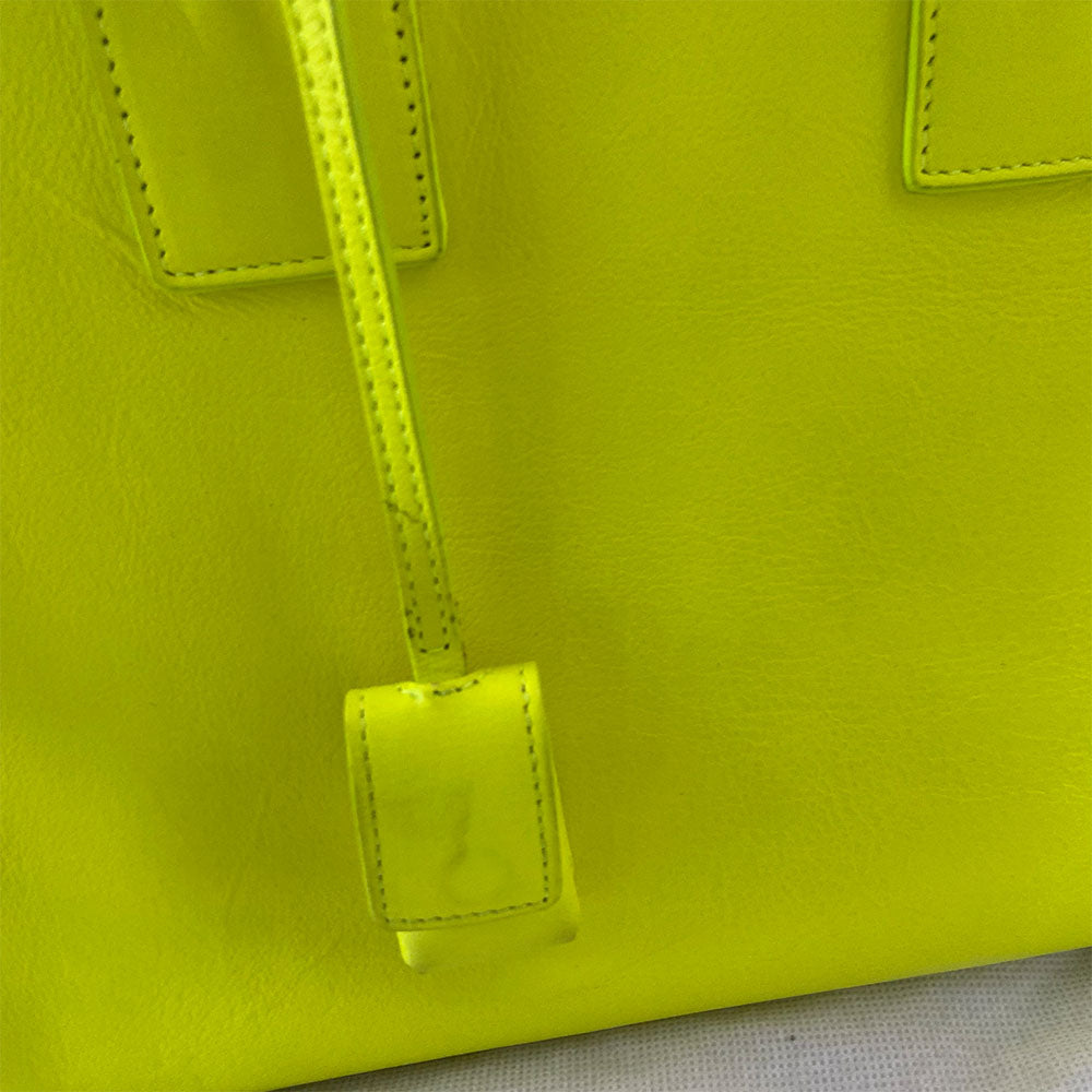 Saint Laurent Neon Yellow Leather Small Classic Sac De Jour Tote