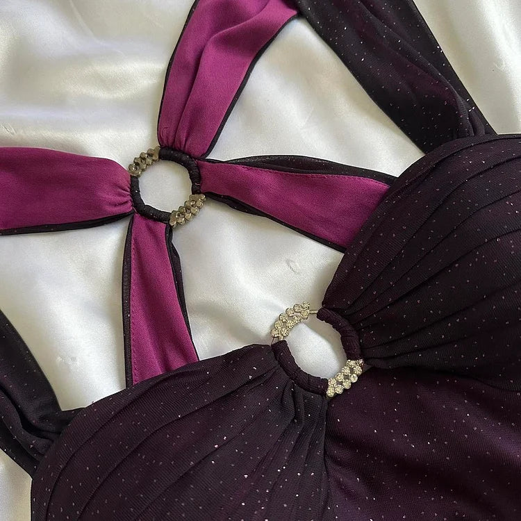 Purple Shiny Elegant Fashion Gradient Strap Long Tulle Ball Gown Evening Dress gh3203