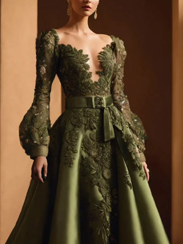 Hand-appliqued Airy Satin Women's Dress