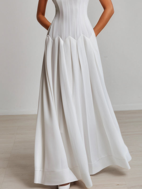 Mesh Classic Crew Neck Sleeveless A-Line Maxi Dress