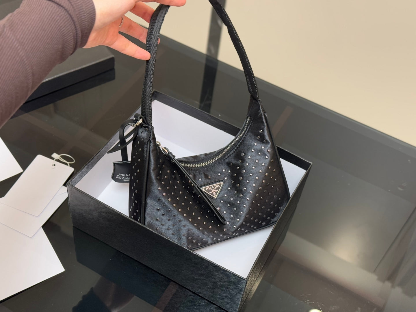Prada Hobo Nylon Tote Bag Black