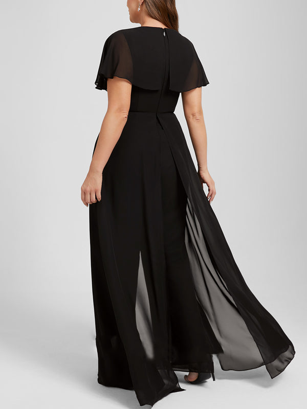 Jumpsuit/Pantsuit V-Neck Floor-Length Chiffon Evening Dress