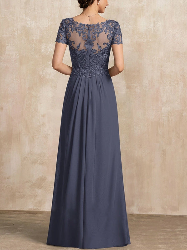 V-Neck Floor-Length Chiffon Lace Maxi Dress