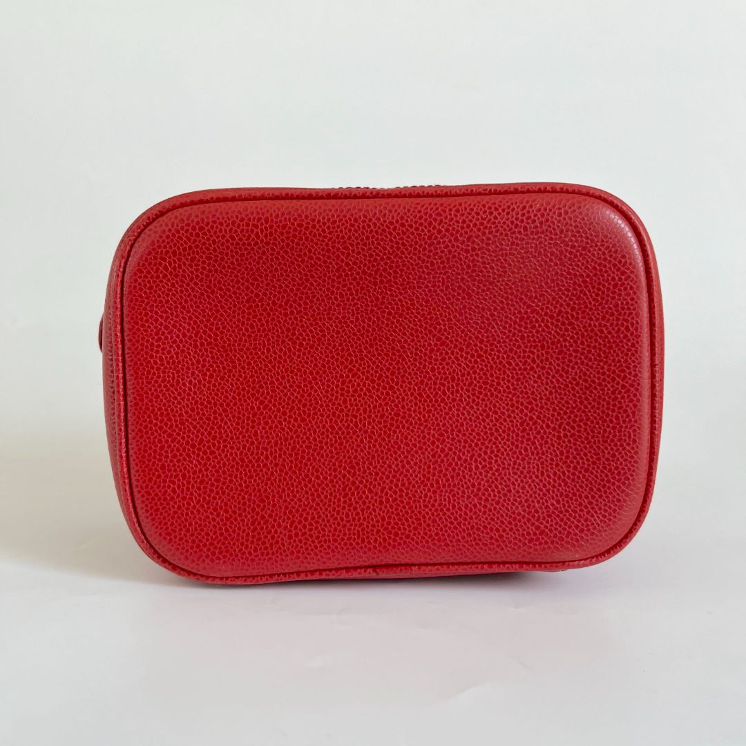 Chanel Red Caviar Leather Vanity Vintage Top Handle Bag