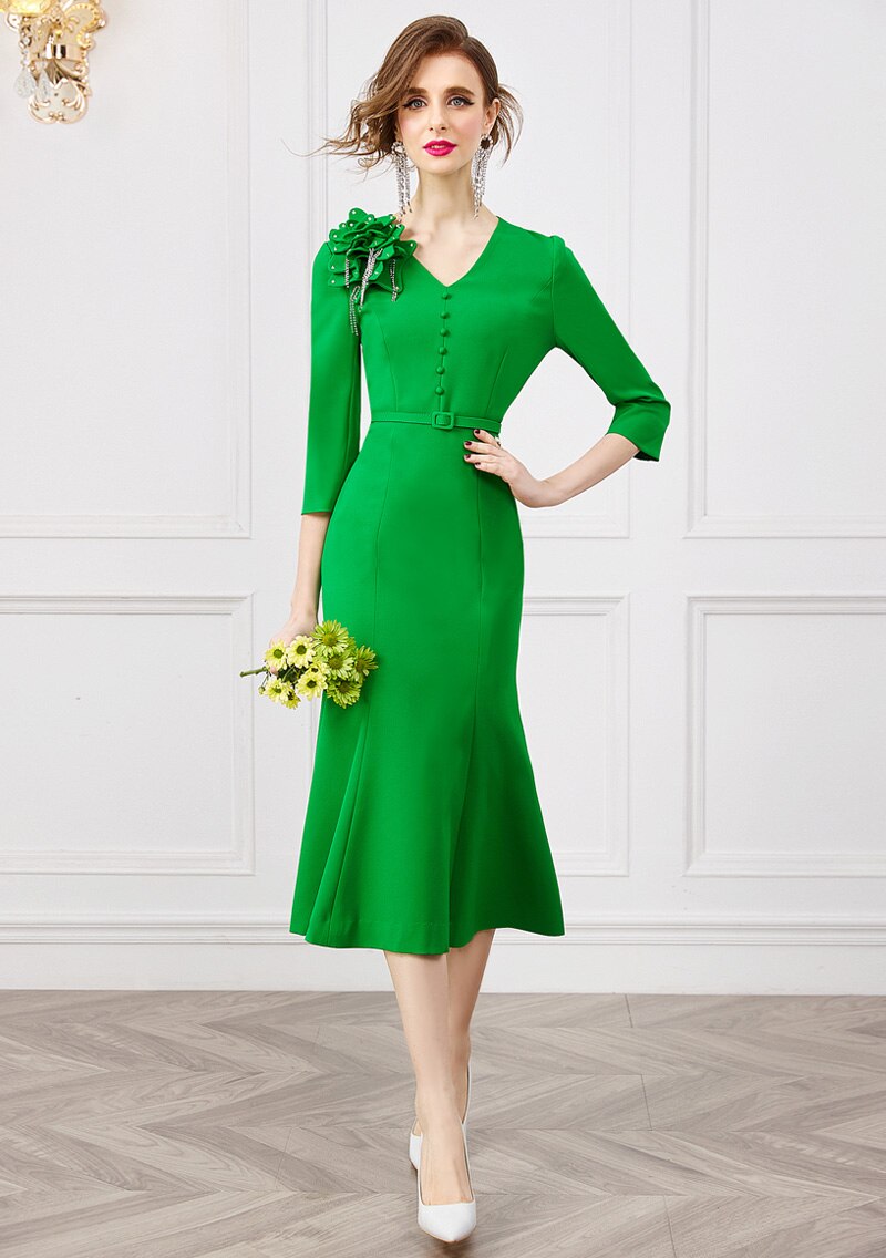 loveedsTM-Spring Fashion 3D Floral Beading Mermaid Party Dresses for Women 2024 Designer Elegant V Neck Midi Evening Vestidos Ladies