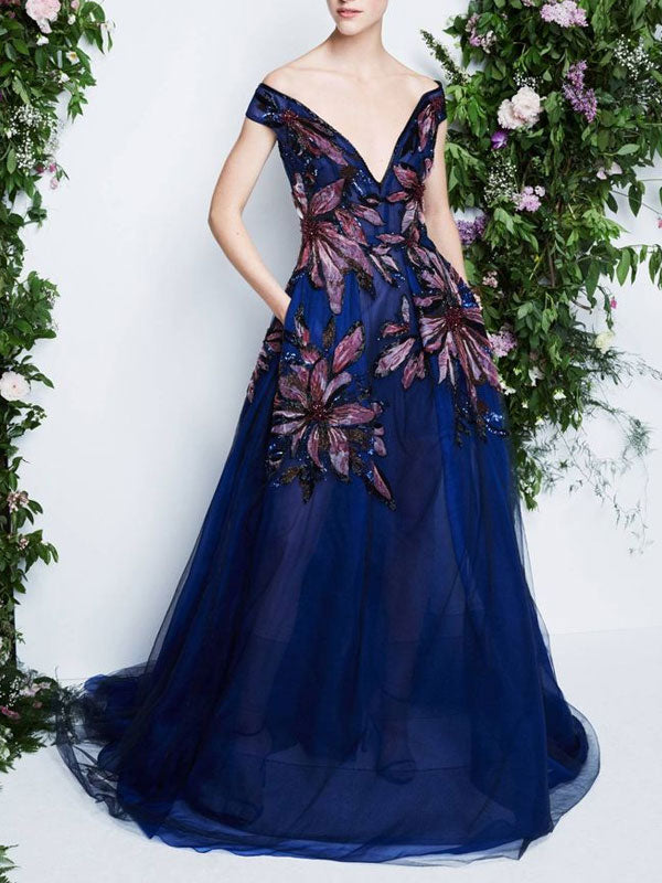 Butterfly Embroidery Elegant Mesh Party Women's Dress