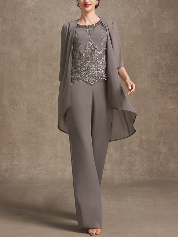 Chiffon Lace Bridal Mom Dress Three Piece Set
