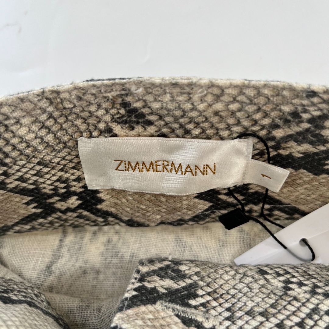 Zimmermann beige snakeskin print belted linen shorts