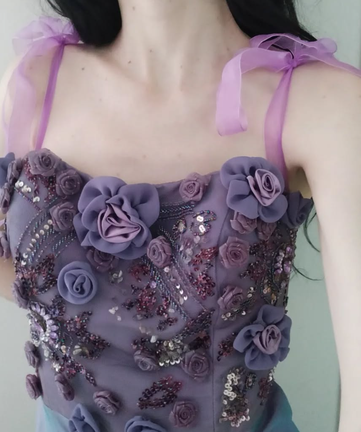 Vintage Purple A Line Strapless Flower Beaded Sequin Satin Tulle Prom Dress Gown SH2528