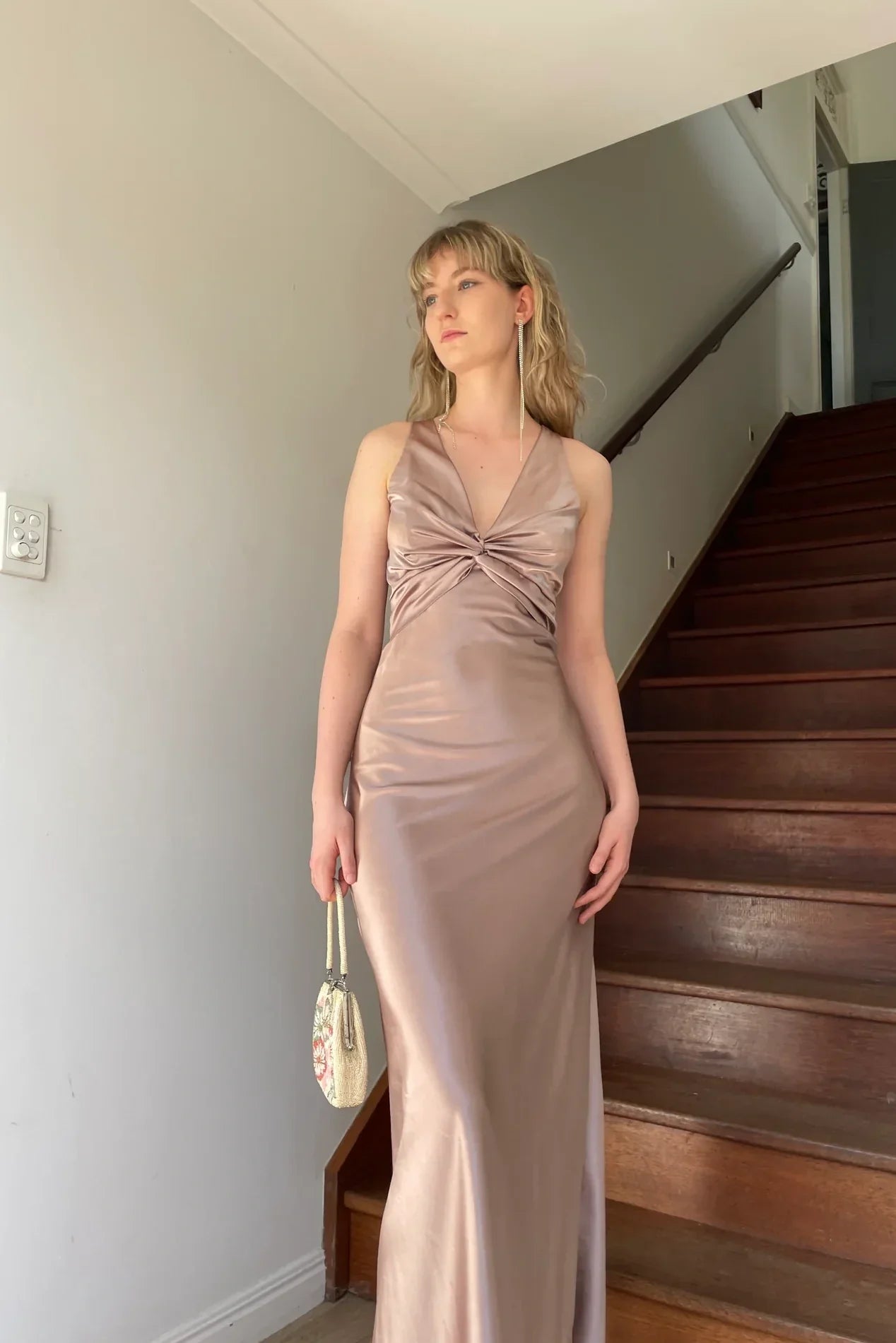 Simple A Line Halter Purple Satin Open Back Prom Dress Evening Dress SH2533