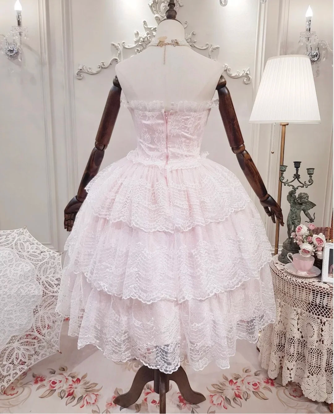 Sweet Pink Lace Layered Birthday Outfits Short A Line Homecoming Dress S582