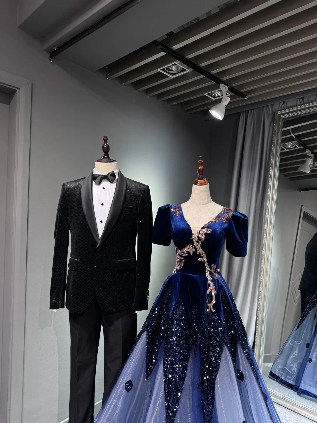 preppydressess -Blue shiny long sequined tulle ball gown evening dress graduation dress gh5110