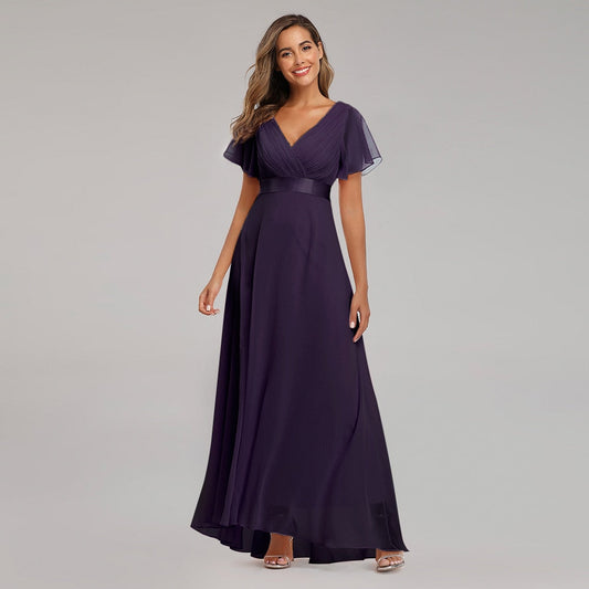loveedsTM- Evening Dresses Elegant V-Neck Ruffles Chiffon Formal Evening Gown  Robe Vestidos De fiesta Dress for Wedding Party