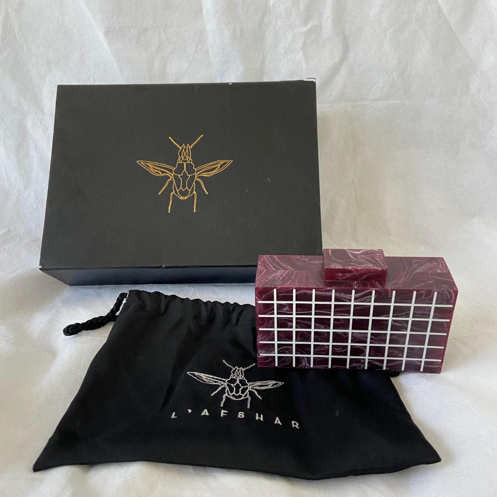 L’AFSHAR Burgundy Marble Striped Box Clutch