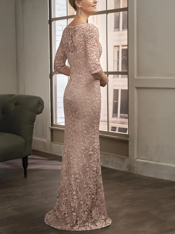 Round Neck Lace Solid Color Maxi Dress