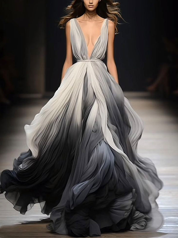V-neck Sleeveless Gradient Maxi Dress