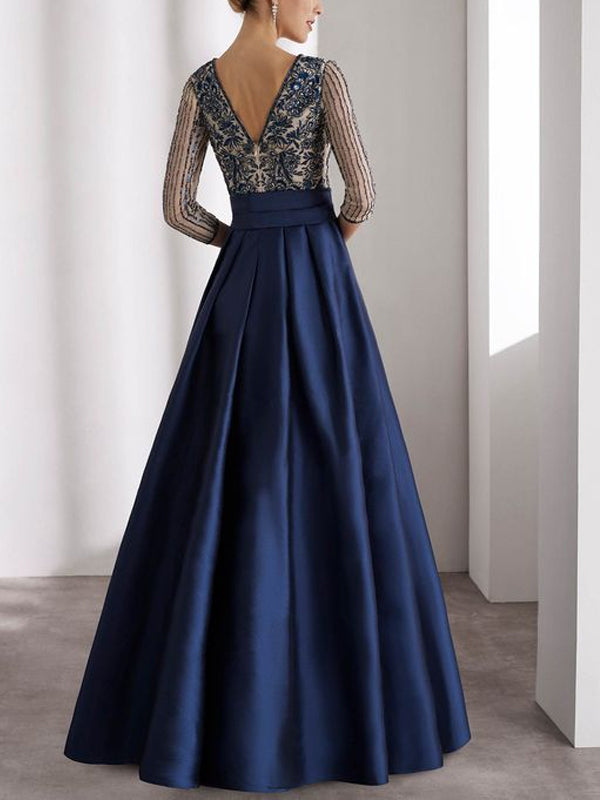 V-neck Lace Sequins Maxi Dress