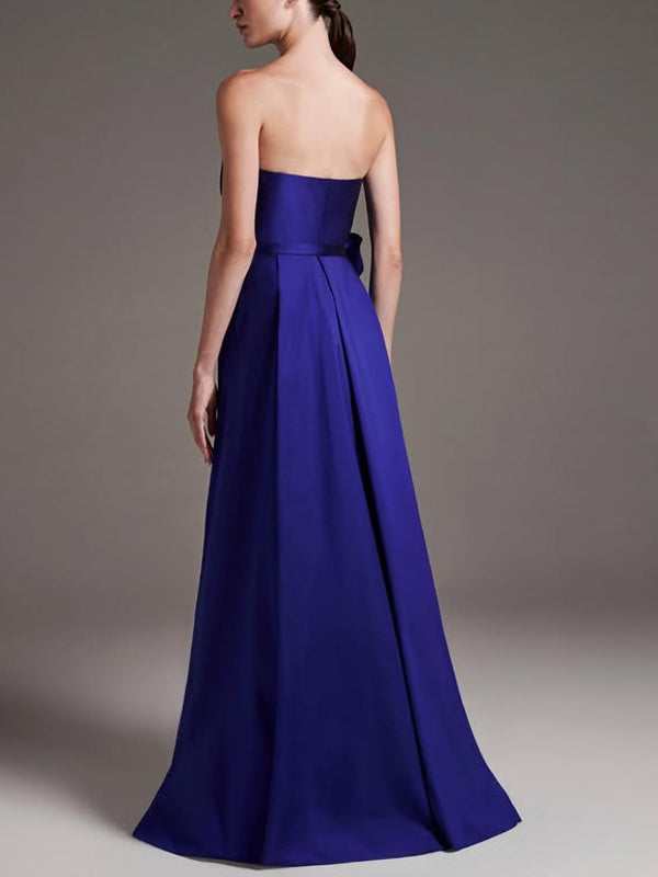Tube Top Solid Color Bow Maxi Dress