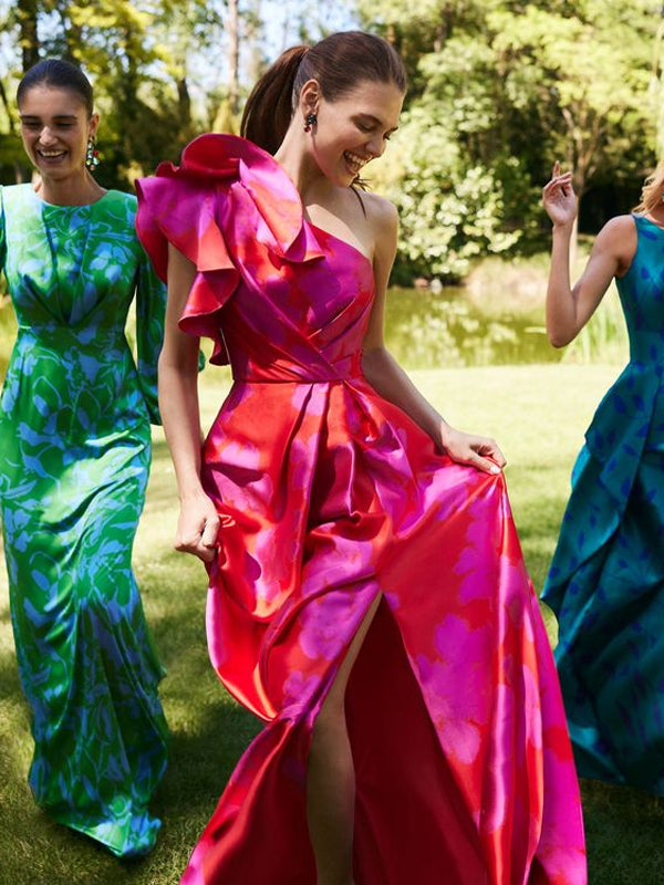Off-shoulder Three-dimensional Floral Print Maxi Dress