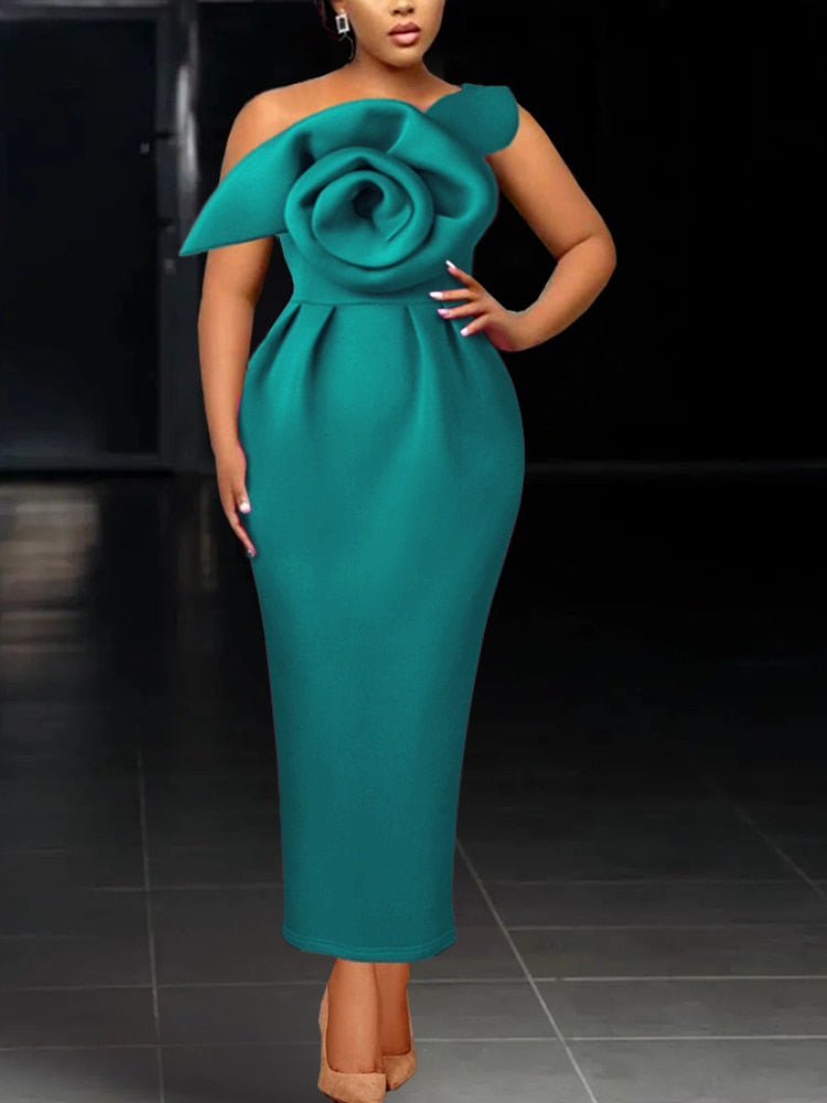 loveedsTM- Women Party Dress Slim Bodycon Sexy One Strap Big Flower Event Christmas Birthday Elegant African Gowns Wedding Guest Robes New