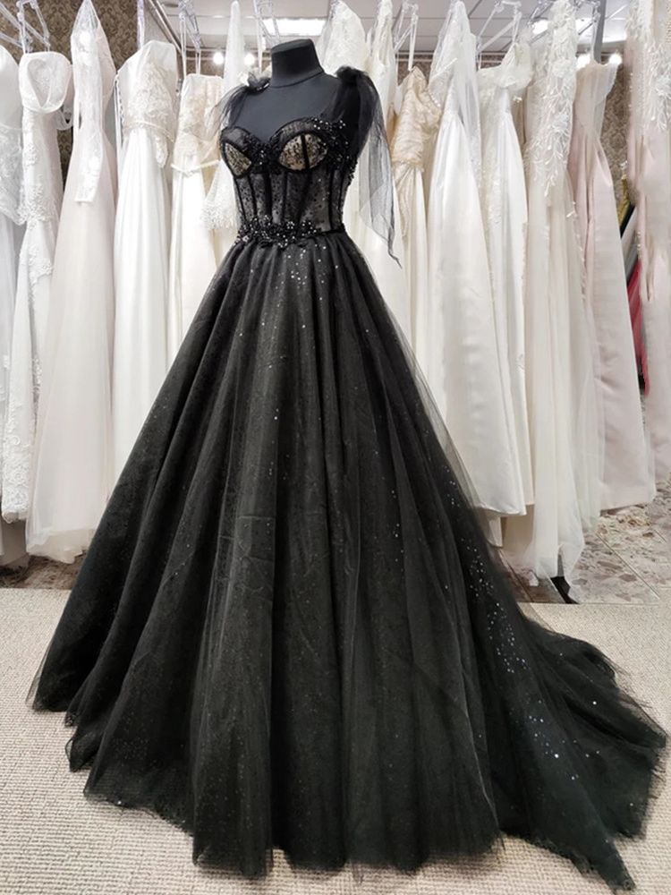 loveedsTM- Gothic Black Wedding Dresses Sexy Ball Gown Prom Dresses Glitter Sweetheart Party Dresses Vestidos De Fiesta