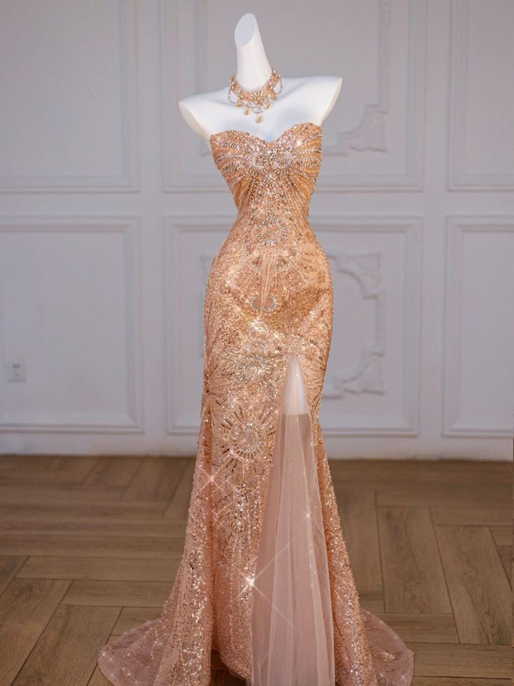 Gorgeous Mermaid Sweetheart Neck Sequin Long Prom Dress Graduation Prom Dress with Slit SH2617