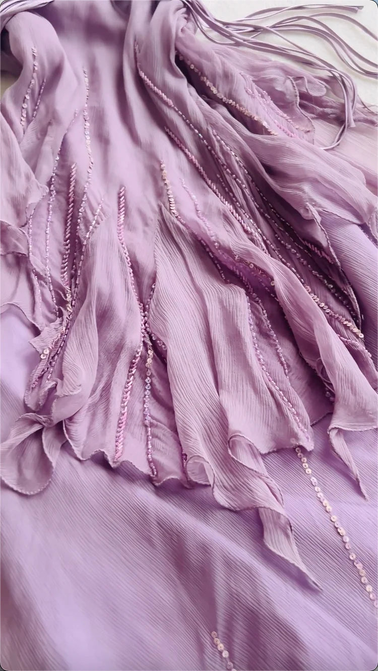 Purple Beautiful Sweet Elegant Sweetheart Neck Exquisite Beaded Suspender Long Chiffon Ball Gown Evening Dress Party Dress Prom Dress gh3822