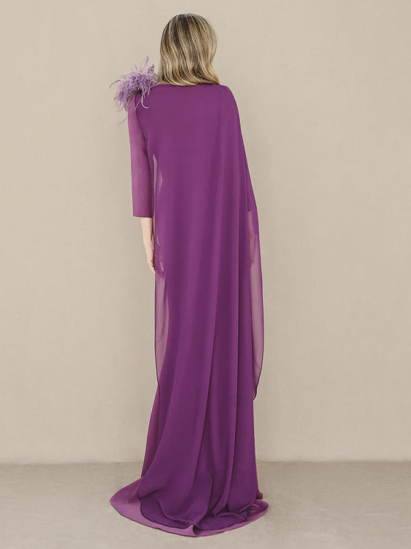 V-Neck Solid Color Long Sleeves Maxi Dress