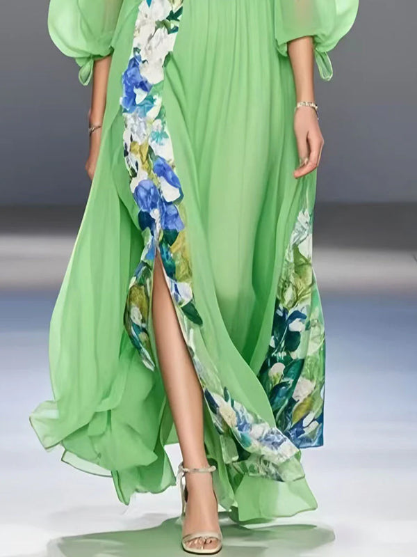 Beautiful Light Green Patchwork Side Open Chiffon Party Dresses Bracelet Sleeve