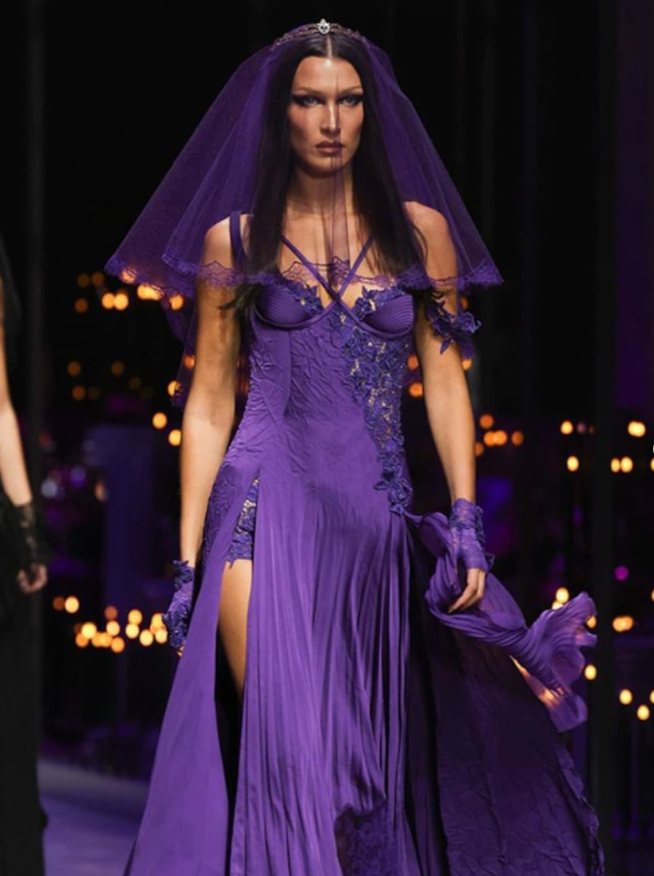 Unique A Line Spaghetti Strap Purple Lace Satin Prom Dress Evening Dress with Slit SH2263