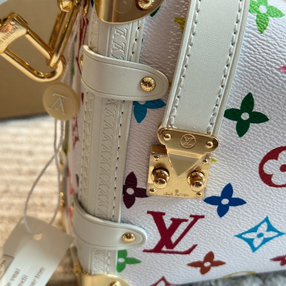 LOUIS VUITTON X TAKASHI MURAKAMI SIDE TRUNK MM BAG MULTICOLORE BLANC 23CM M14046