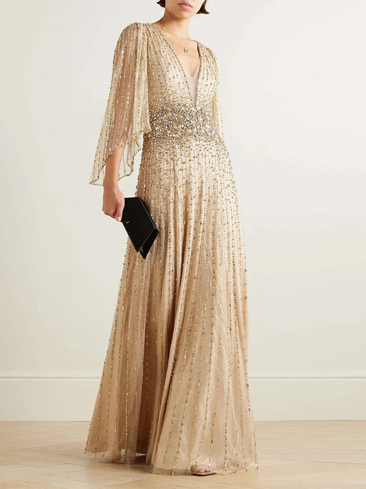Sequin Solid Color Maxi Dress