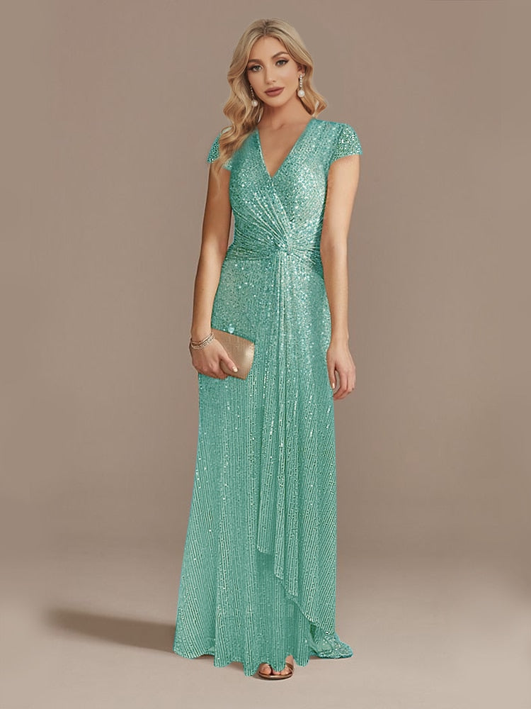 loveedsTM- New Luxury Champagne V-Neck Sequin Evening Dress Women Party Maxi Dress Beading Gowns Long Prom Cocktail Dresses