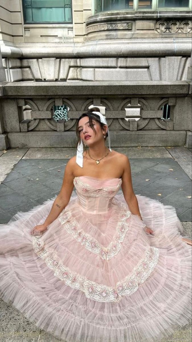 Pink Sweet Cute Floral Lace Long Tulle Prom Dress Evening Dress Party Dress Homecoming Dress gh3296