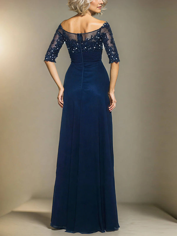 Off-the-shoulder Lace Solid Color Maxi Dress