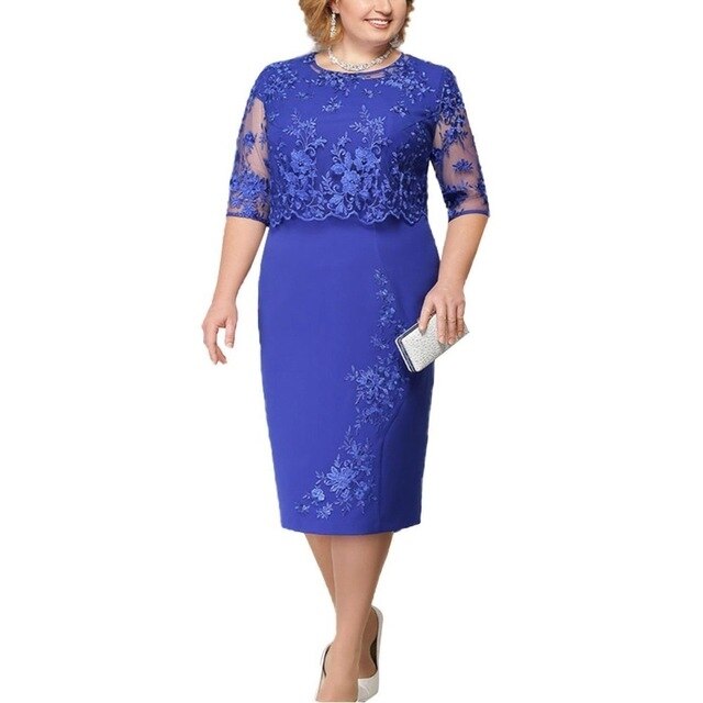 loveedsTM-Elegant Lace Plus Size Evening Dress Scoop Neck Half Sleeve Wedding Guest Party Gowns Short Mother Of The Bride Dresses