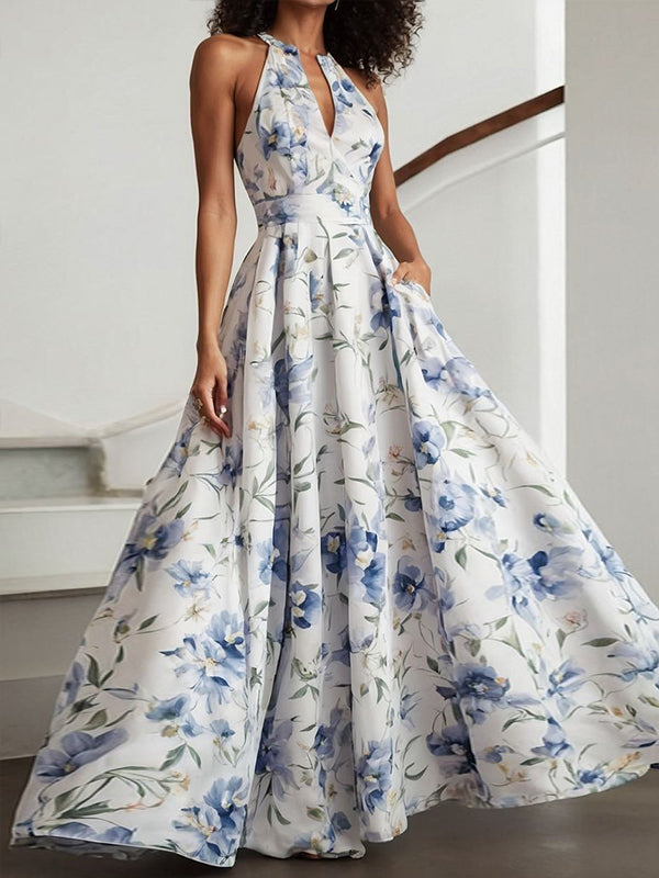 White Halter Neck Maxi Dress